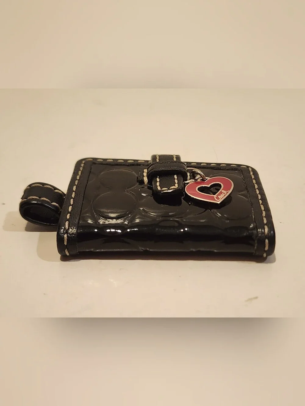 Vintage Y2K Coach Signature Patent Leather Photo Frame Keychain With Heart Charm